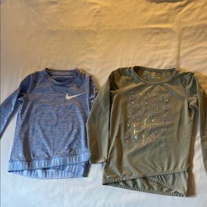 Nike Kids Long Sleeve Tees - Blue and Olive with Logo